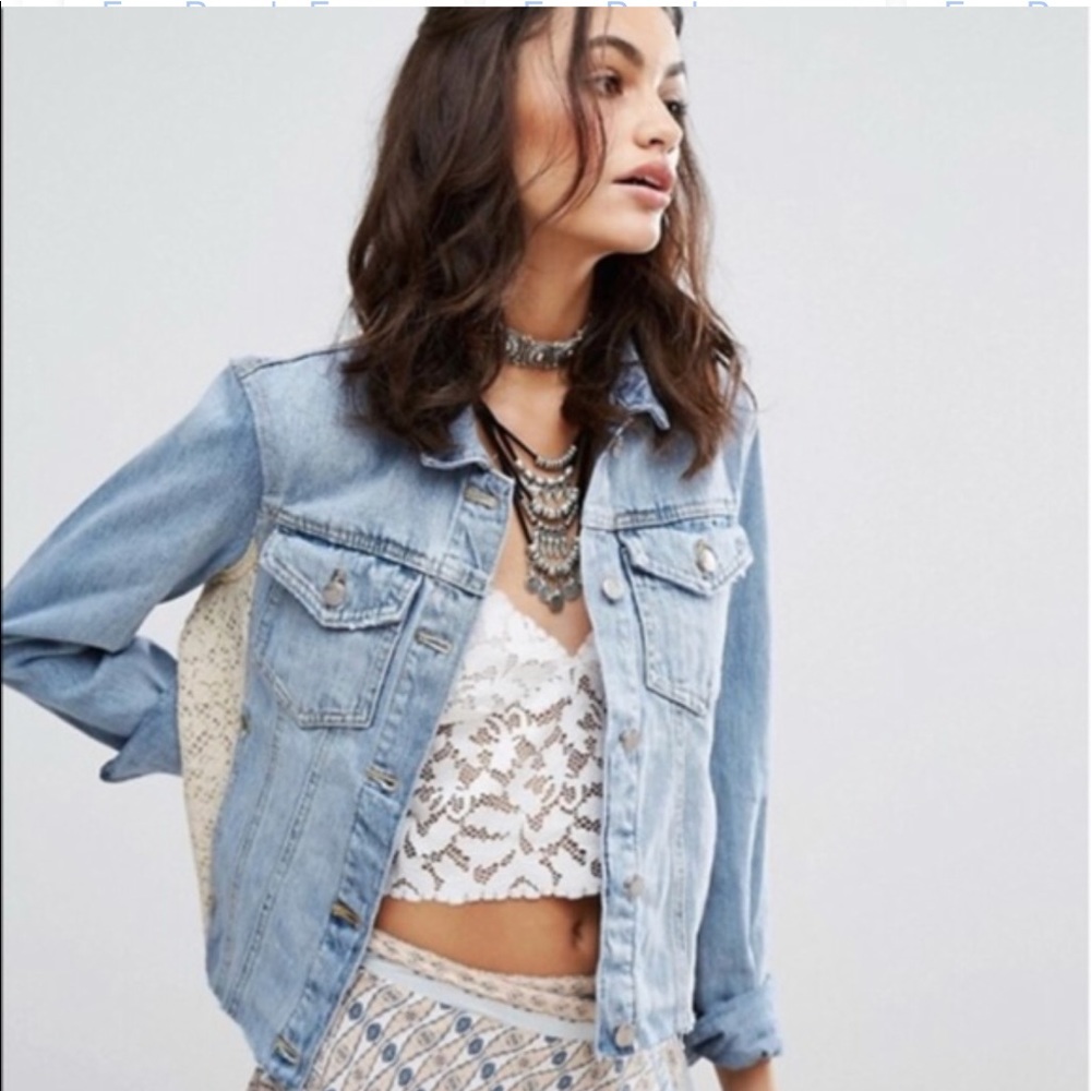 Free People crocheted lace denim jacket!